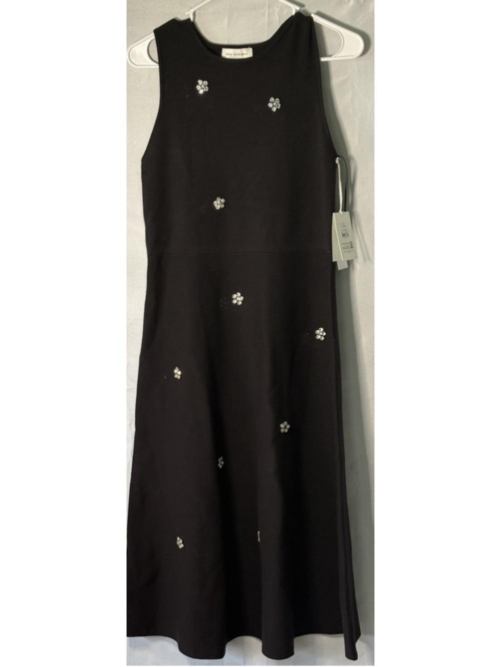 Free Assembly Black Beaded Rhinestone Knit Midi Sweater Dress Sleeveless M 8-10